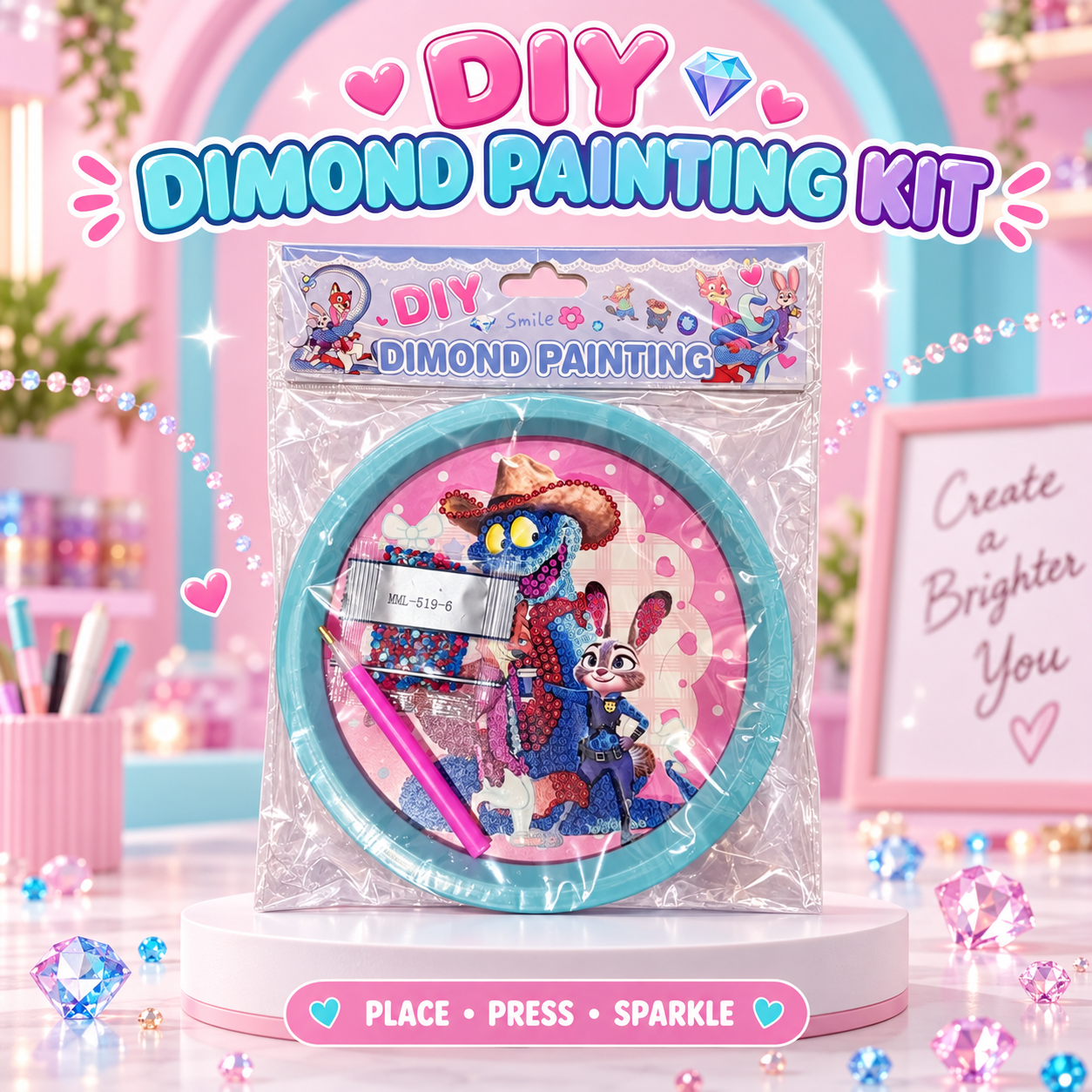 Cartoon Character DIY Diamond Painting Kit with Round Frame for Kids