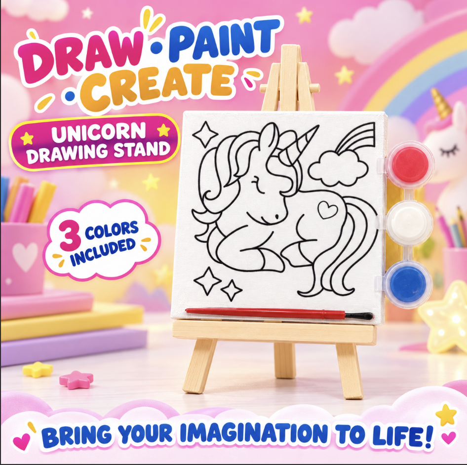 Unicorn Drawing Stand with Easel and Paints