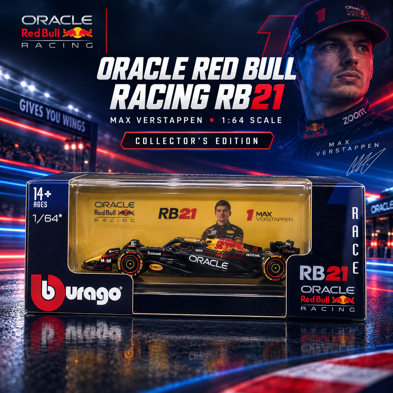 Bburago Oracle Red Bull Racing RB21 Max Verstappen 1:64