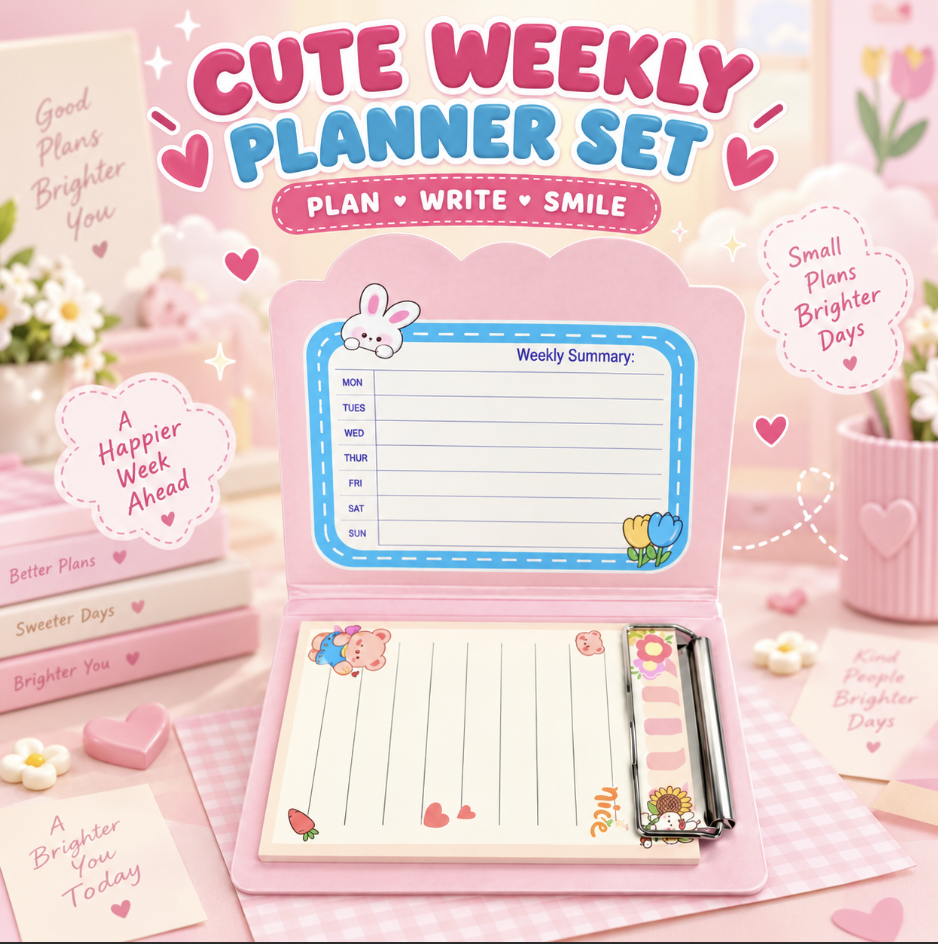 Weekly Planner Clipboard with Bunny Memo Pad