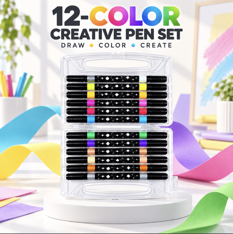Glitter Dual Tip Markers, 12 Pens in 24 Colours