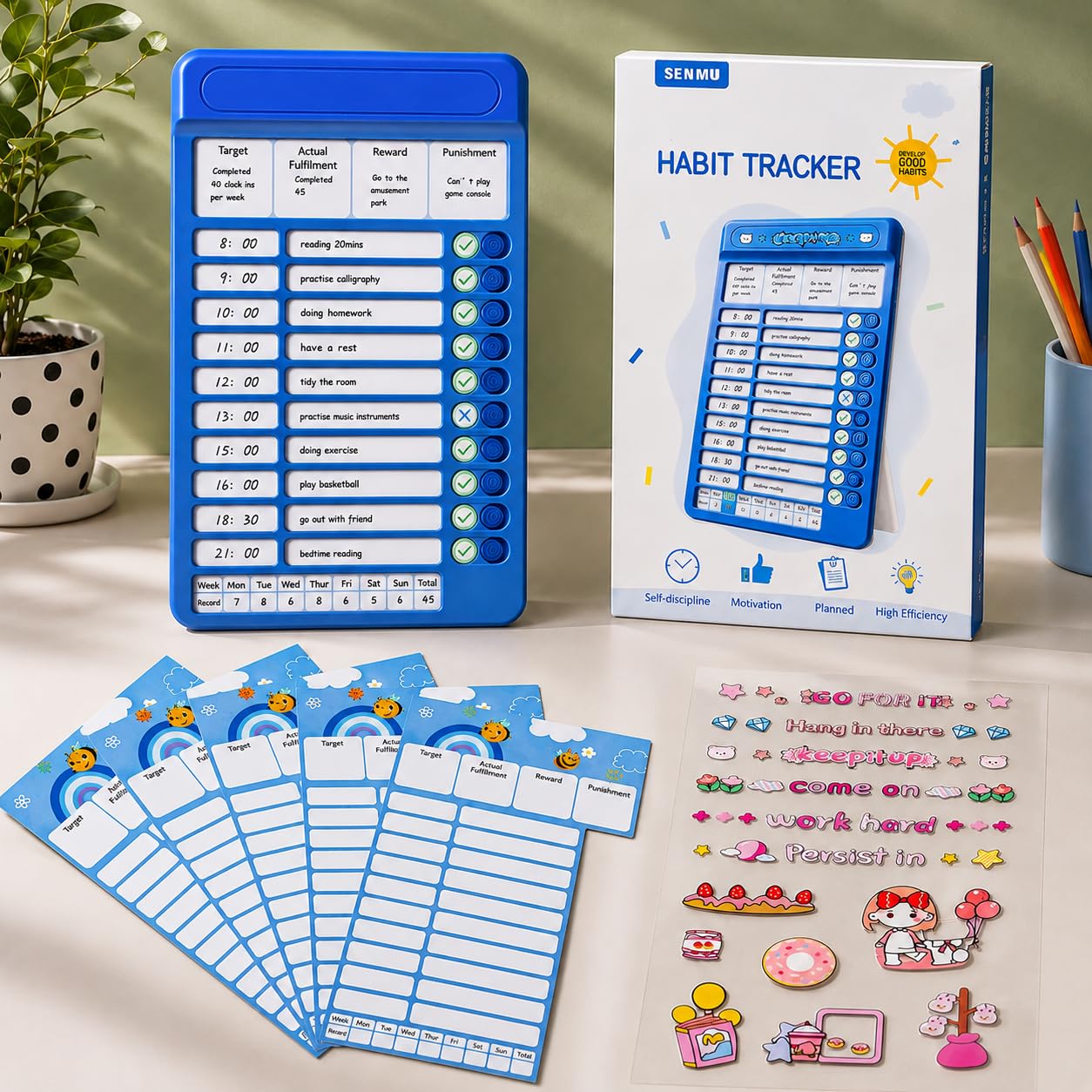 Habit Tracker Board for Kids with Stickers and Reward Chart
