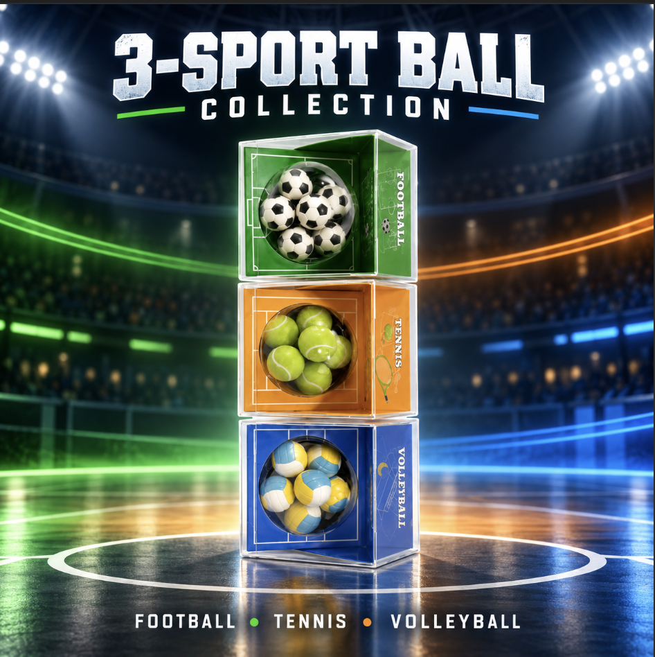 Sports Ball Eraser Set - Football, Tennis and Volleyball